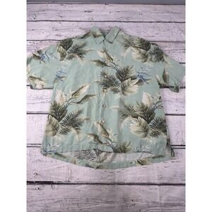 Jamaica Jax Hawaiian Style Shirt Size XL 100% Silk Green, Bird of Paradise Print